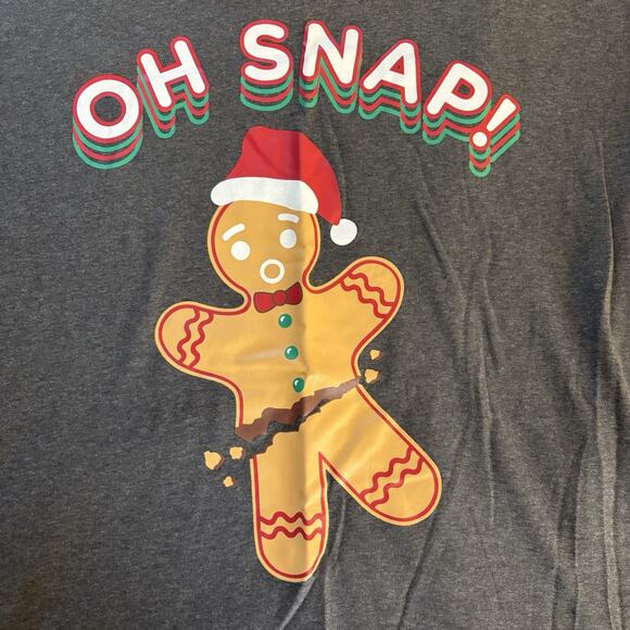 New Hybrid Apparel Gray Holiday Gingerbread Man "Oh Snap!” T-shirt Size Large - Picture 3 of 7